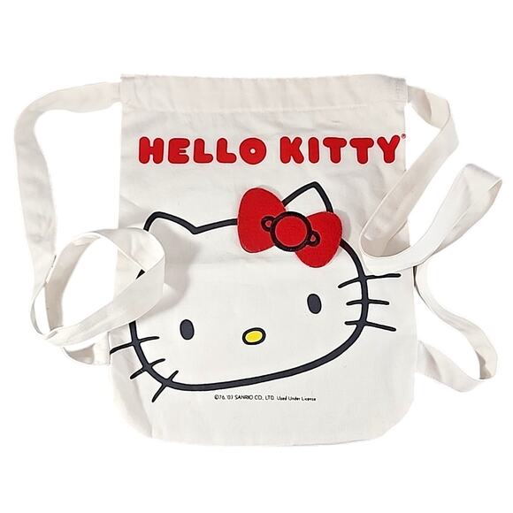 Hello Kitty Small Canvas Open Backpack 2003 With Felt Bow 12"x9" - Picture 1 of 6